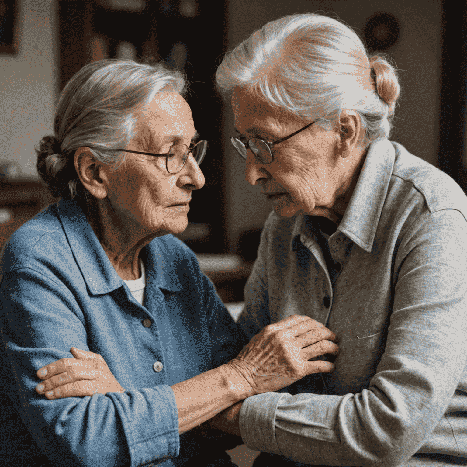 An elderly person being comforted by a caregiver, symbolizing protection against elder abuse