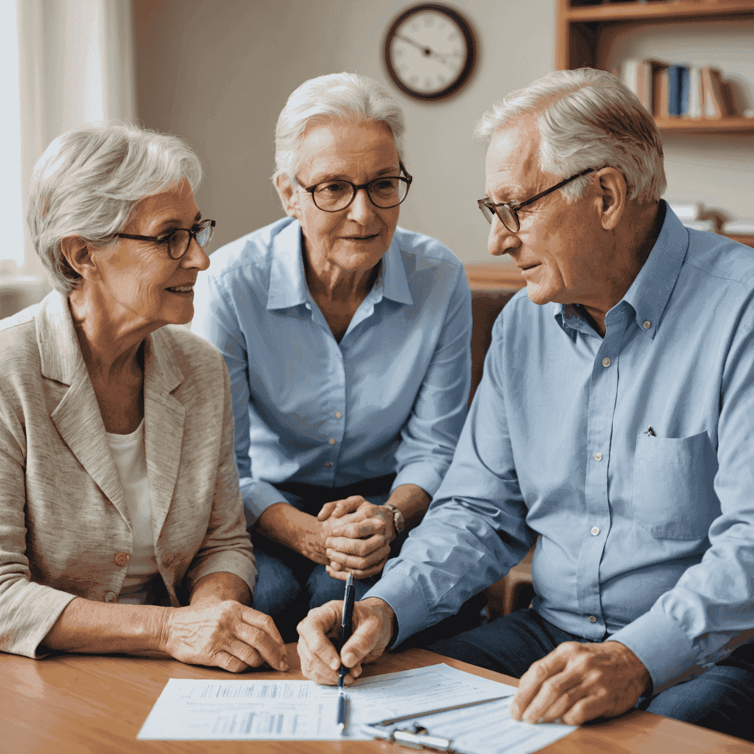 Senior couple discussing long-term care options with a professional advisor