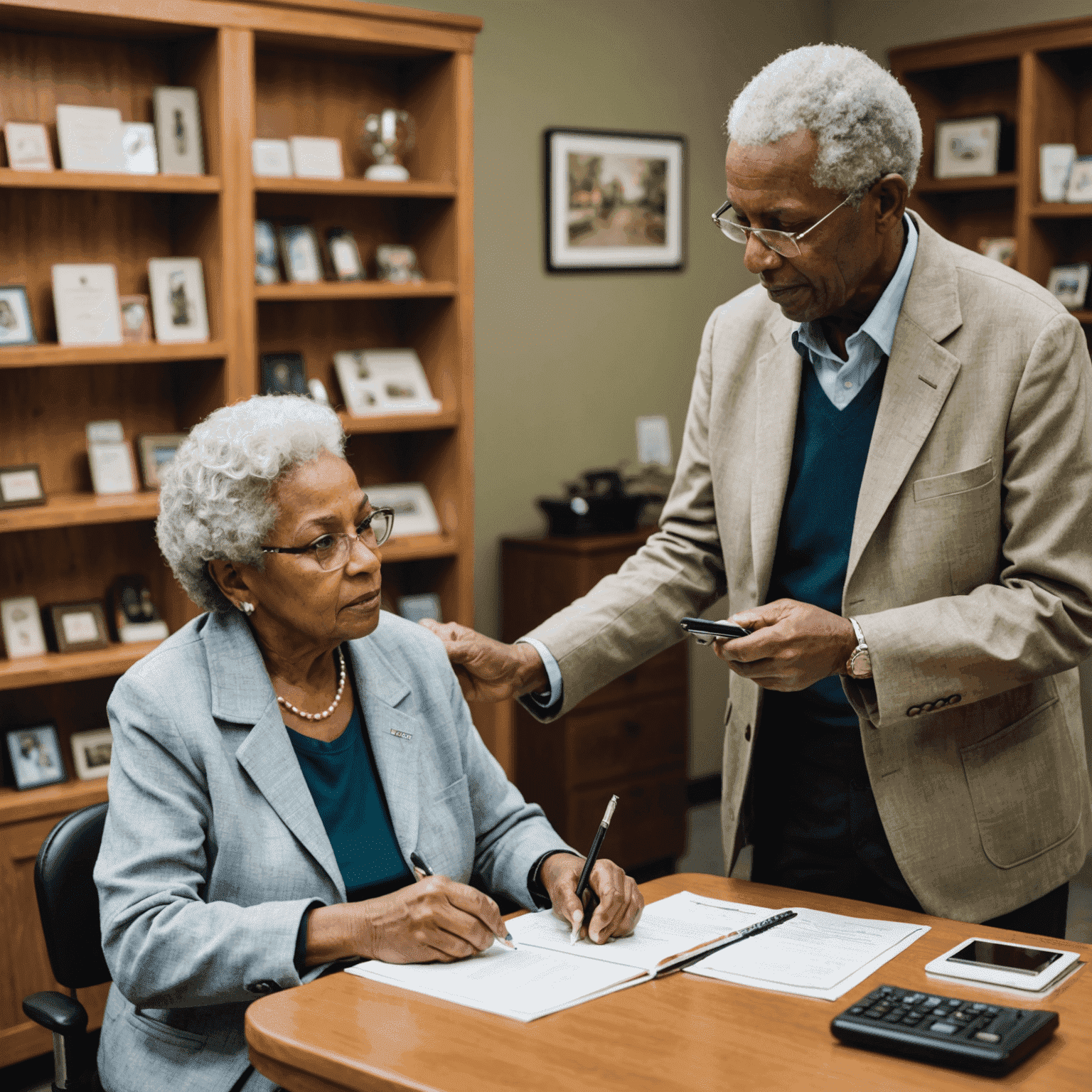 Elderly person receiving assistance from an Urban Echoes Shop elder law specialist